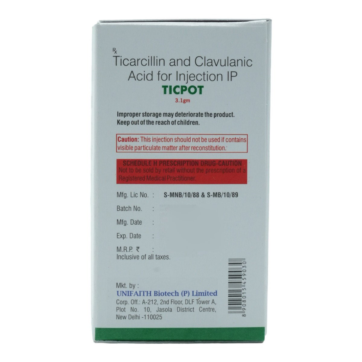 Ticpot 3.1 gm Injection 1's, Pack of 1 Ticpot 3.1 gm Injection 1's, Pack of 1