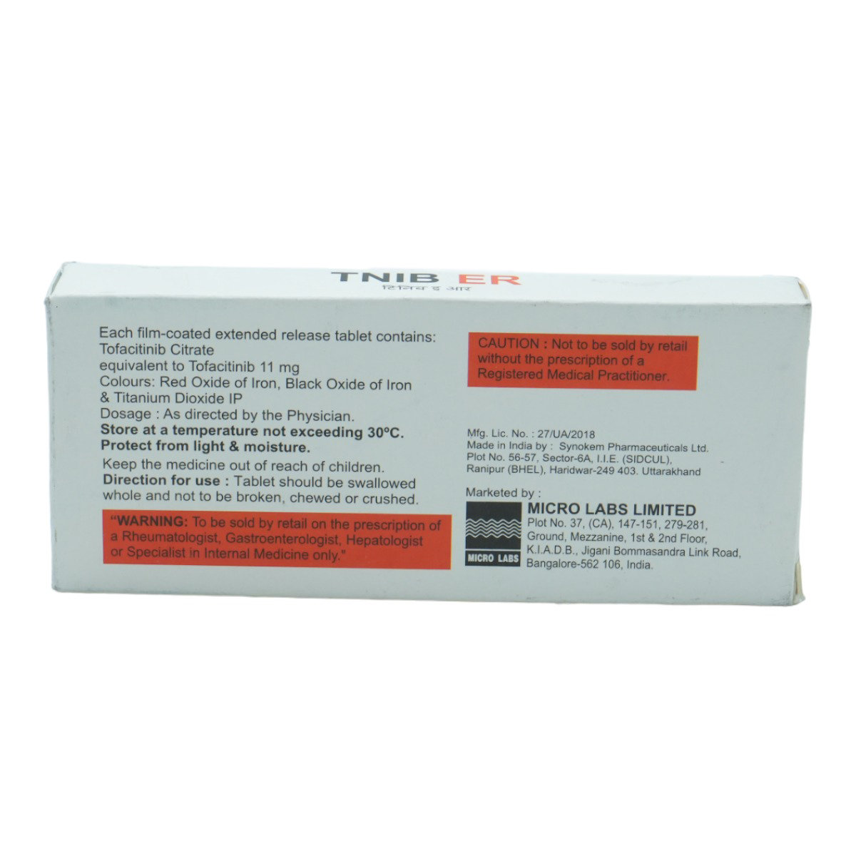 Tnib ER 11 mg Tablet 10's, Pack of 10 TabletS Tnib ER 11 mg Tablet 10's, Pack of 10 TabletS