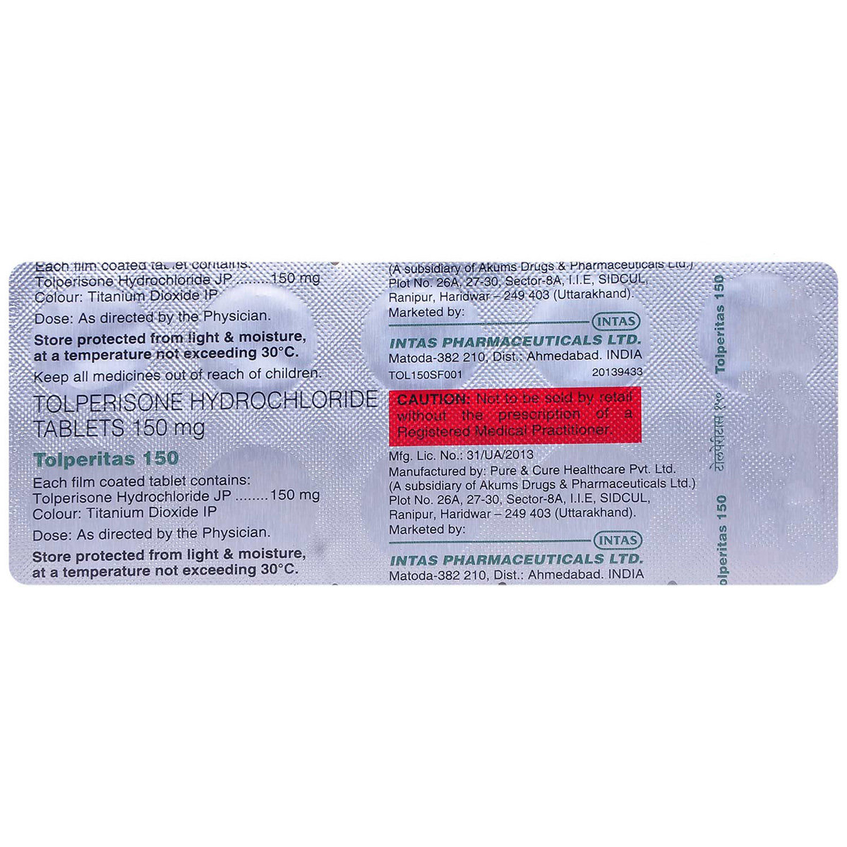 Tolperitas 150 Tablet 10's, Pack of 10 TABLETS Tolperitas 150 Tablet 10's, Pack of 10 TABLETS