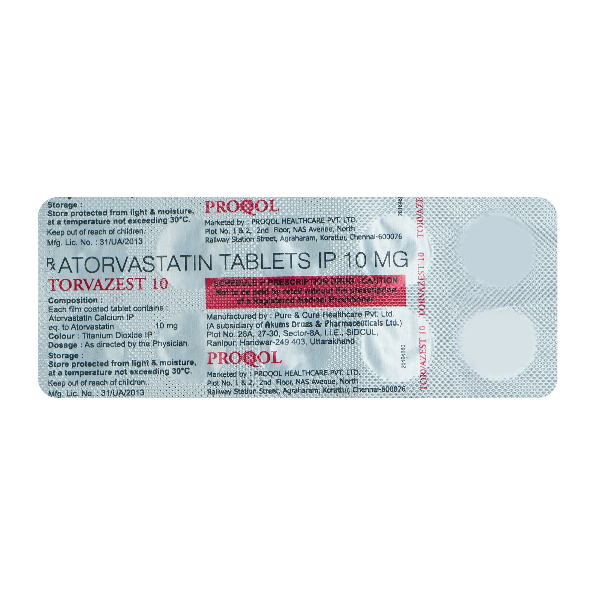 TORVAZEST 10MG TABLET 10'S, Pack of 10 TabletS TORVAZEST 10MG TABLET 10'S, Pack of 10 TabletS