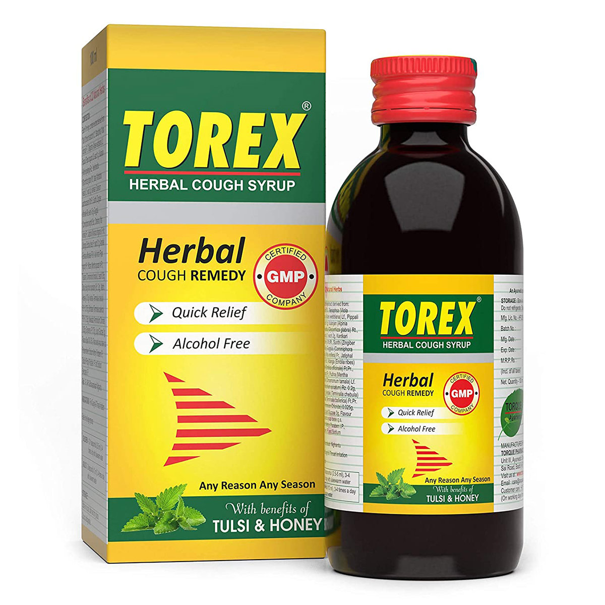 Torex Tulsi & Honey Herbal Cough Syrup, 100 ml, Pack of 1 Torex Tulsi & Honey Herbal Cough Syrup, 100 ml, Pack of 1