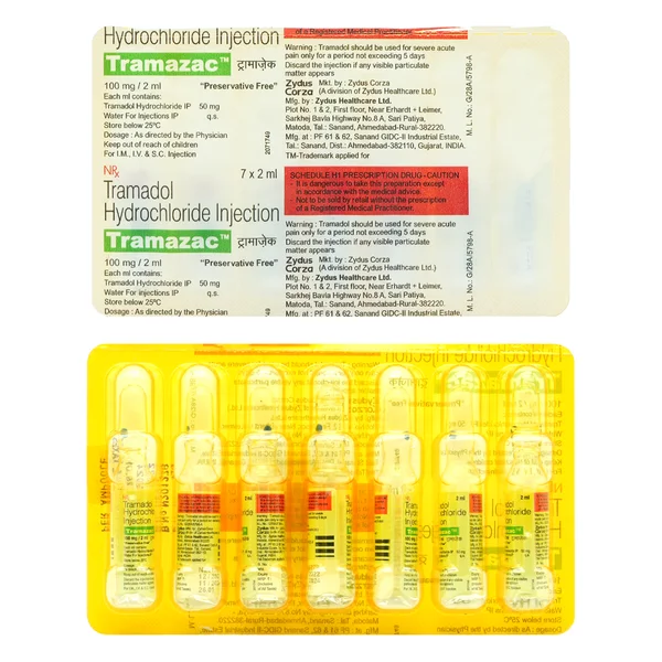 Tramazac 100 mg Injection 7 x 2 ml , Pack of 7 InjectionS