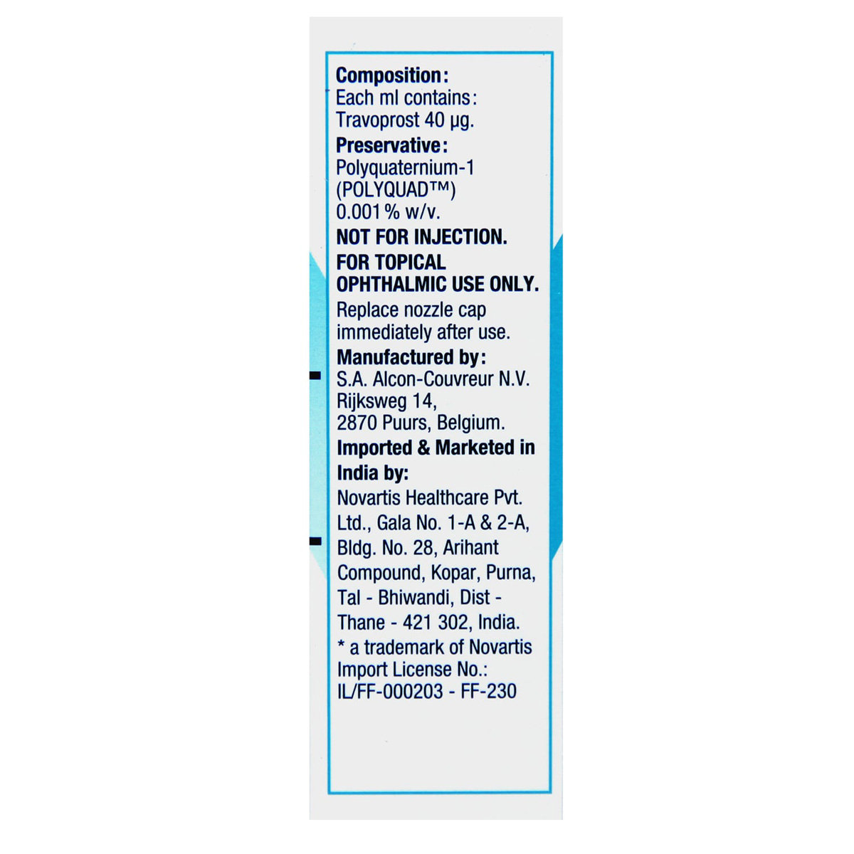 Travatan Drops 2.5 ml, Pack of 1 EYE DROPS Travatan Drops 2.5 ml, Pack of 1 EYE DROPS
