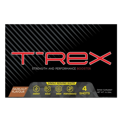 T-Rex Strength Booster &amp; Performance Hazelnut Flavour, 200 ml (4x50 ml), Pack of 1