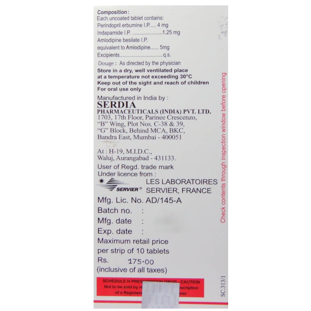 Triplixam 4mg/1.25mg/5mg Tablet 10's, Pack of 10 TABLETS Triplixam 4mg/1.25mg/5mg Tablet 10's, Pack of 10 TABLETS