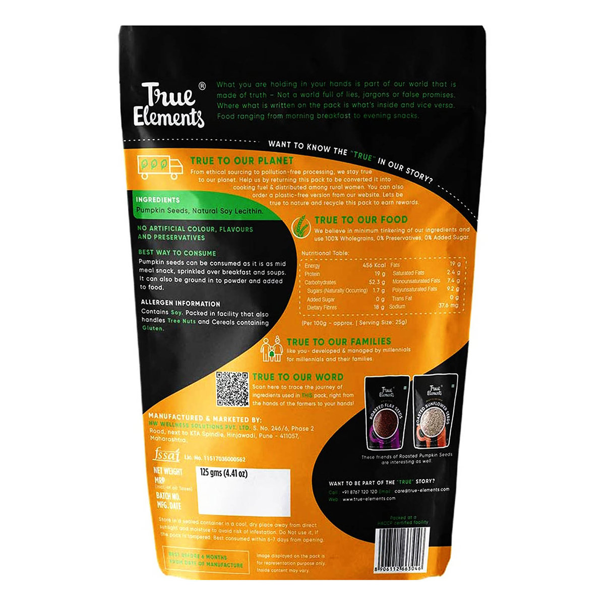 True Elements Roasted Pumpkin Seeds, 125 gm, Pack of 1 True Elements Roasted Pumpkin Seeds, 125 gm, Pack of 1