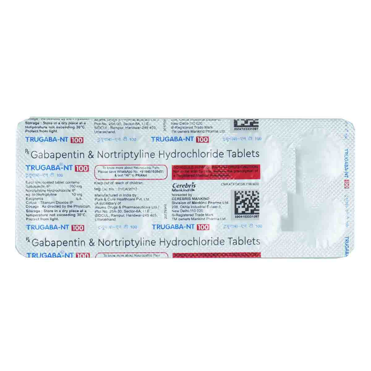 Trugaba-NT 100 Tablet 10's, Pack of 10 TABLETS Trugaba-NT 100 Tablet 10's, Pack of 10 TABLETS