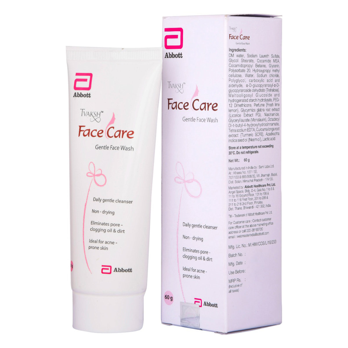 Tvaksh Face Care Gentle Face Wash 60 gm | Gentle Cleansing | Eliminates Oil & Dirts | For Acne Prone Skin, Pack of 1 Tvaksh Face Care Gentle Face Wash 60 gm | Gentle Cleansing | Eliminates Oil & Dirts | For Acne Prone Skin, Pack of 1