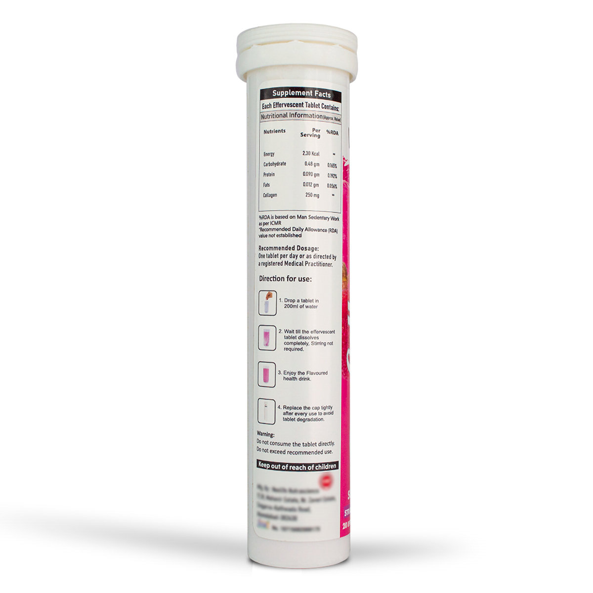 The Vitamin Company Collagen Sugar Free Strawberry Flavour, 20 Effervescent Tablet, Pack of 1 The Vitamin Company Collagen Sugar Free Strawberry Flavour, 20 Effervescent Tablet, Pack of 1