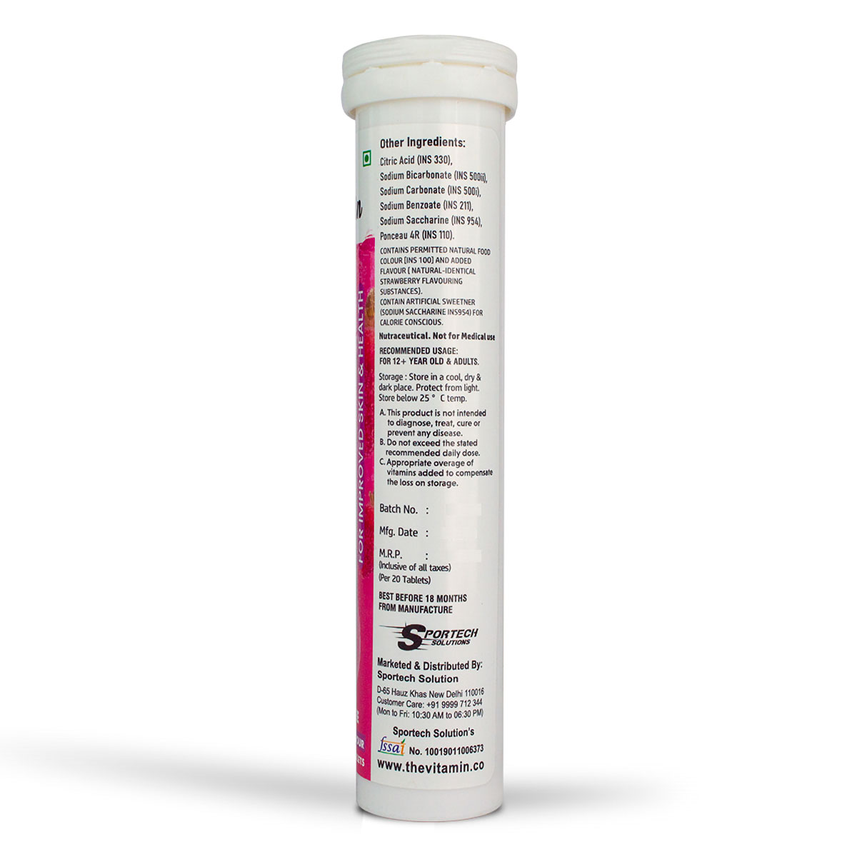 The Vitamin Company Collagen Sugar Free Strawberry Flavour, 20 Effervescent Tablet, Pack of 1 The Vitamin Company Collagen Sugar Free Strawberry Flavour, 20 Effervescent Tablet, Pack of 1