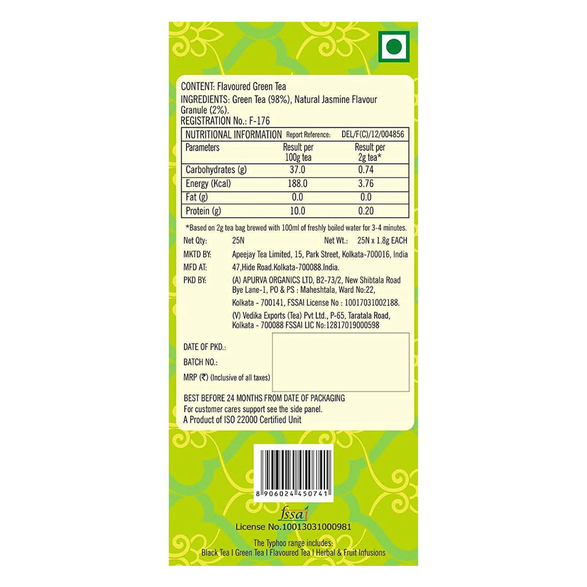 Ty.Phoo Floral Jasmine Green Tea Bags, 25 Count, Pack of 1 Ty.Phoo Floral Jasmine Green Tea Bags, 25 Count, Pack of 1