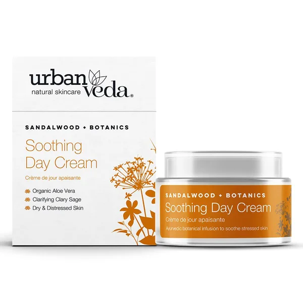 Urban Veda Soothing Sandalwood Day Cream 50 ml | Sandalwood &amp; Organic Aloe Vera | Clarifies Skin With Clary Sage | Lightweight &amp; Non Sticky | For Dry &amp; Destressed Skin, Pack of 1