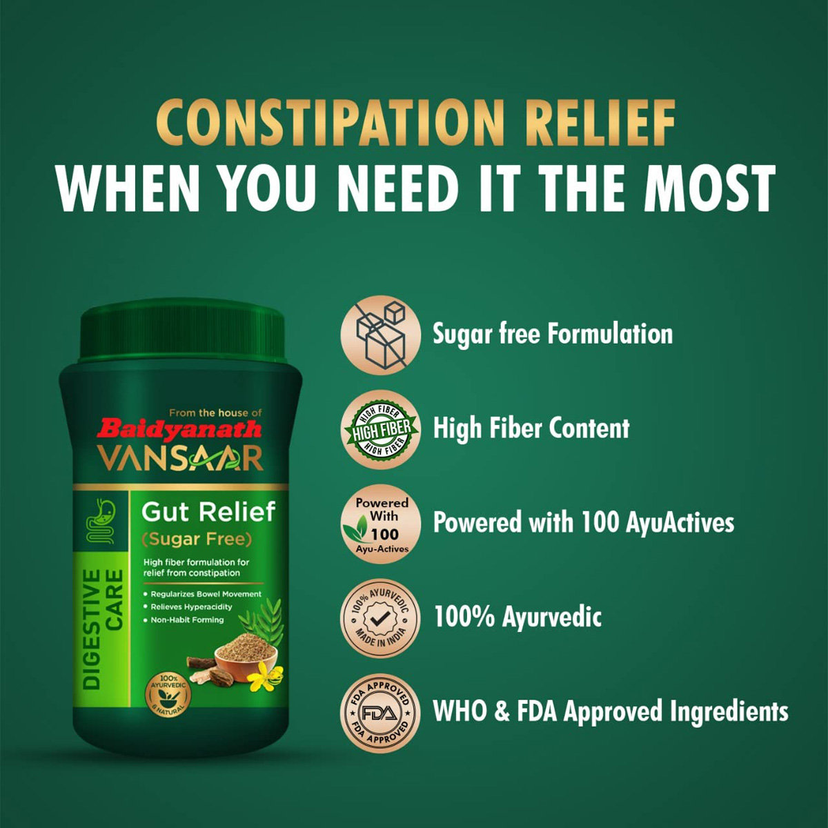 Baidyanath Vansaar Gut Relief Sugar Free Powder, 100 gm, Pack of 1 Baidyanath Vansaar Gut Relief Sugar Free Powder, 100 gm, Pack of 1
