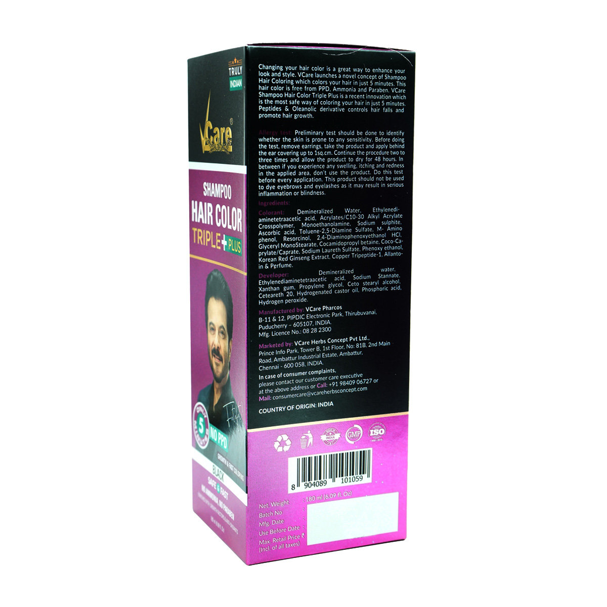 Vcare Triple Plus Hair Color Shampoo Black, 180ml, Pack of 1 Vcare Triple Plus Hair Color Shampoo Black, 180ml, Pack of 1