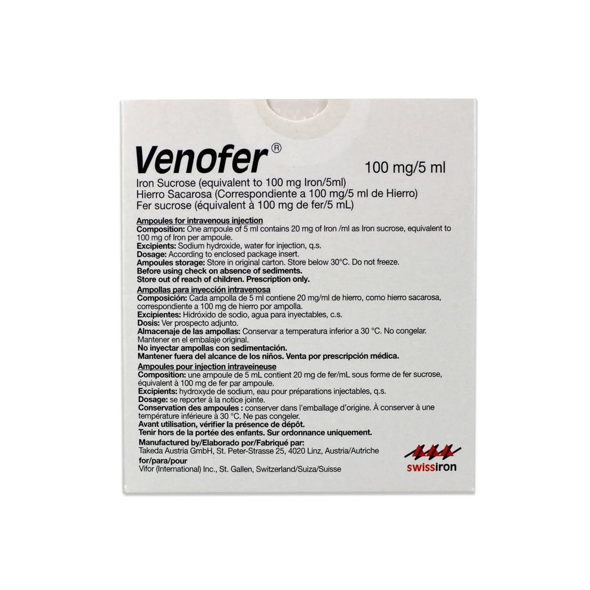 VENOFER 100MG AMPULE 5ML, Pack of 1 Injection VENOFER 100MG AMPULE 5ML, Pack of 1 Injection