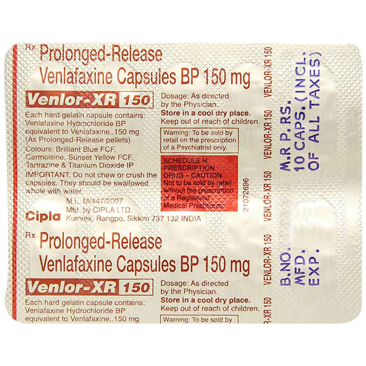 Venlor-XR 150 Capsule 10's, Pack of 10 CAPSULES Venlor-XR 150 Capsule 10's, Pack of 10 CAPSULES