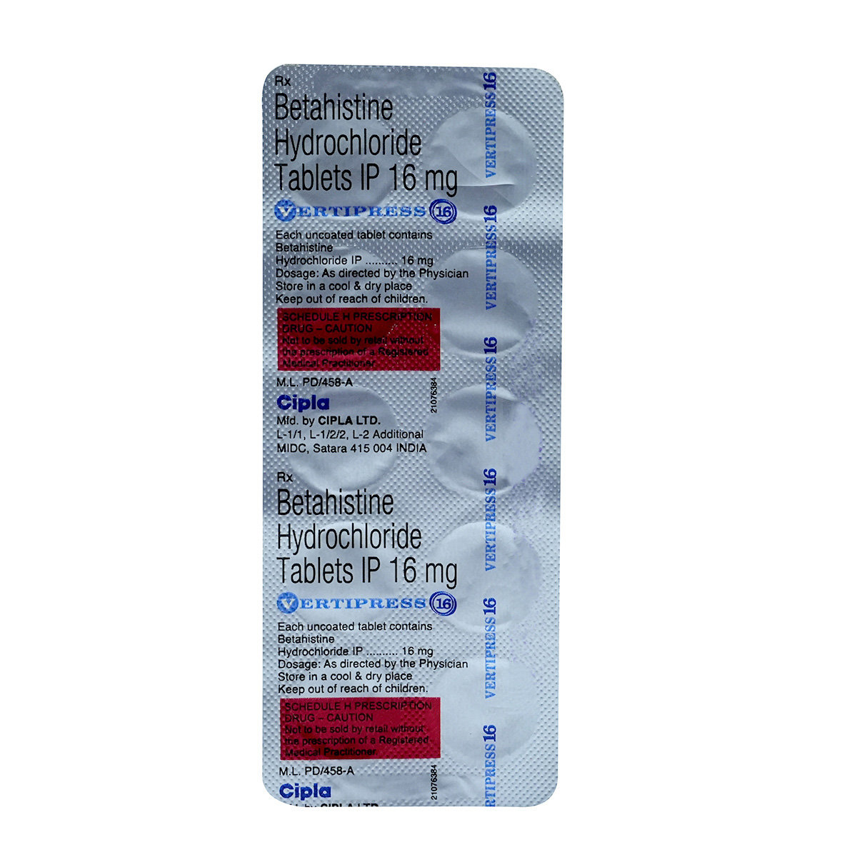 Vertipress 16 Tablet 10's, Pack of 10 TabletS Vertipress 16 Tablet 10's, Pack of 10 TabletS