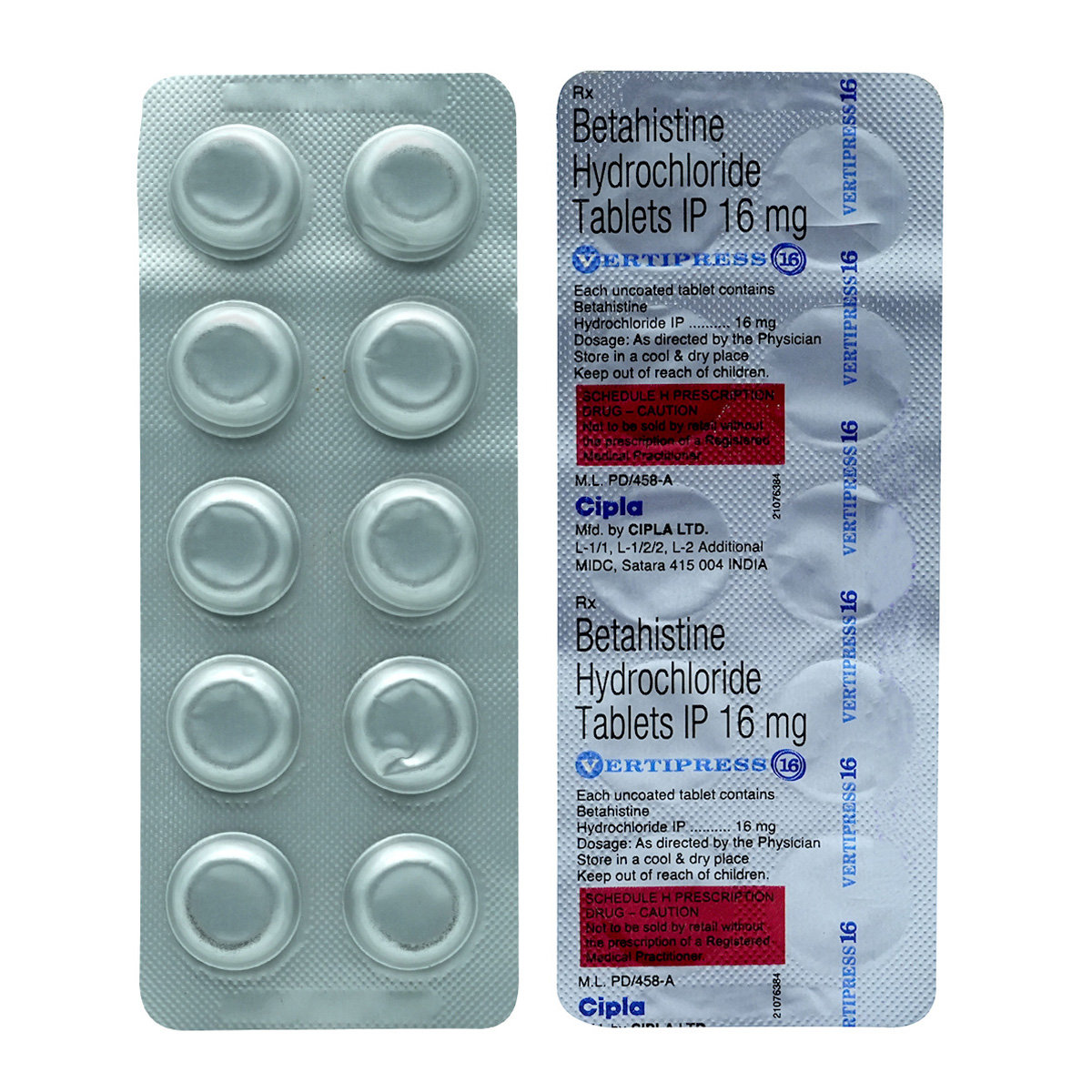 Vertipress 16 Tablet 10's, Pack of 10 TabletS Vertipress 16 Tablet 10's, Pack of 10 TabletS