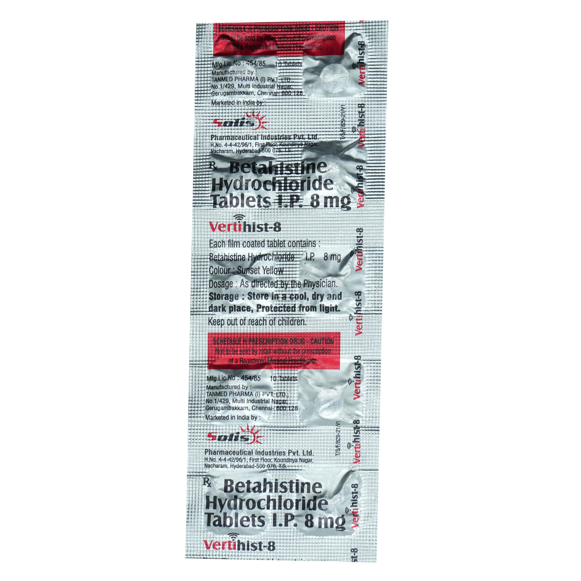 Vertihist 8 mg Tablet 10's, Pack of 10 TABLETS Vertihist 8 mg Tablet 10's, Pack of 10 TABLETS