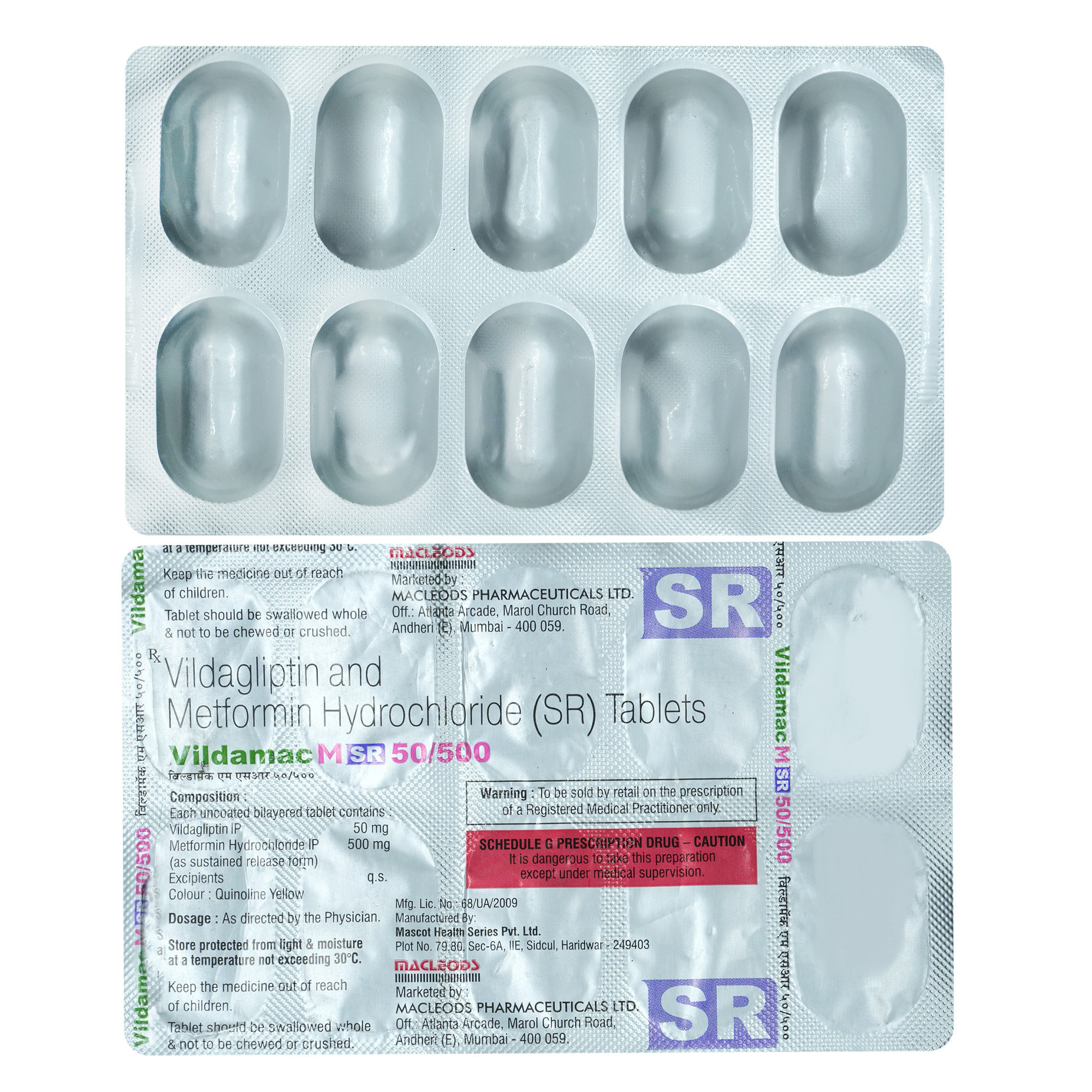 Vildamac M SR 50 mg/500 mg Tablet 10's, Pack of 10 TabletS Vildamac M SR 50 mg/500 mg Tablet 10's, Pack of 10 TabletS