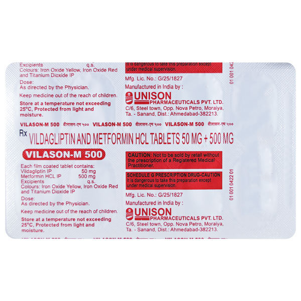 Vilason M 500 Tablet 10's, Pack of 10 TABLETS Vilason M 500 Tablet 10's, Pack of 10 TABLETS