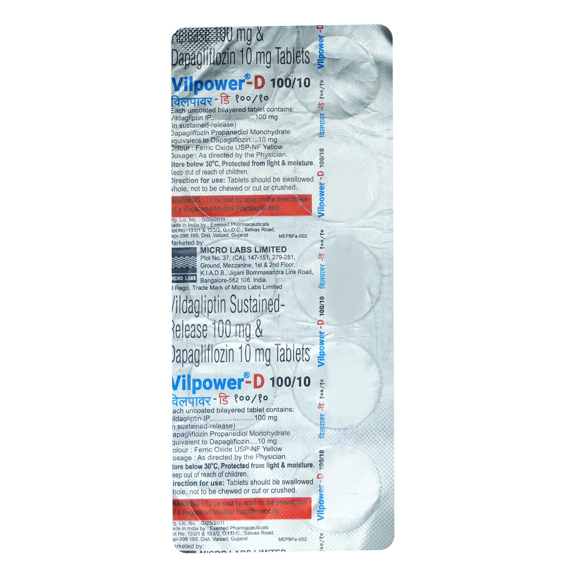 Vilpower-D 100/10 Tablet 10's, Pack of 10 TabletS Vilpower-D 100/10 Tablet 10's, Pack of 10 TabletS