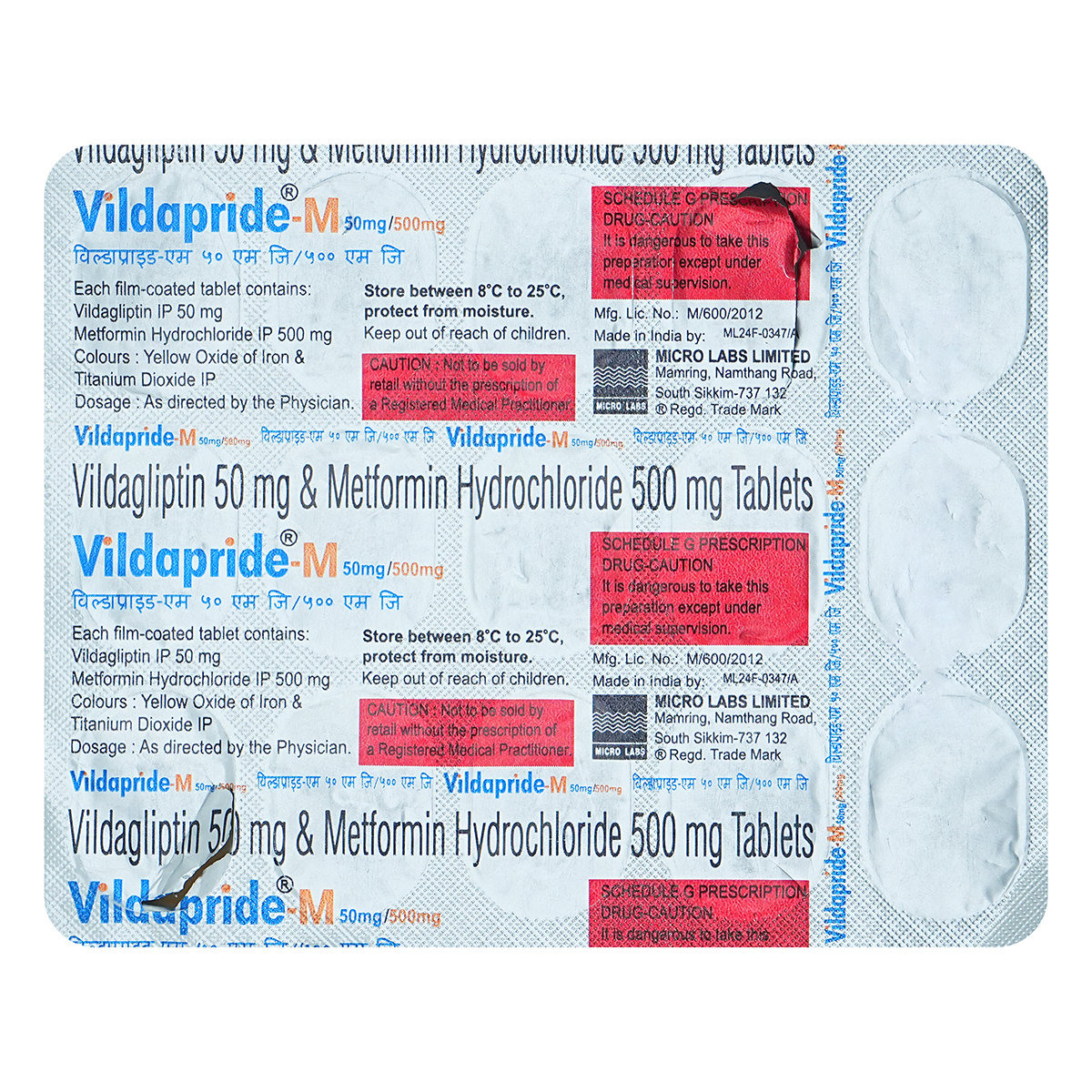 Vildapride-M 50 mg/500 mg Tablet 15's, Pack of 15 TabletS Vildapride-M 50 mg/500 mg Tablet 15's, Pack of 15 TabletS