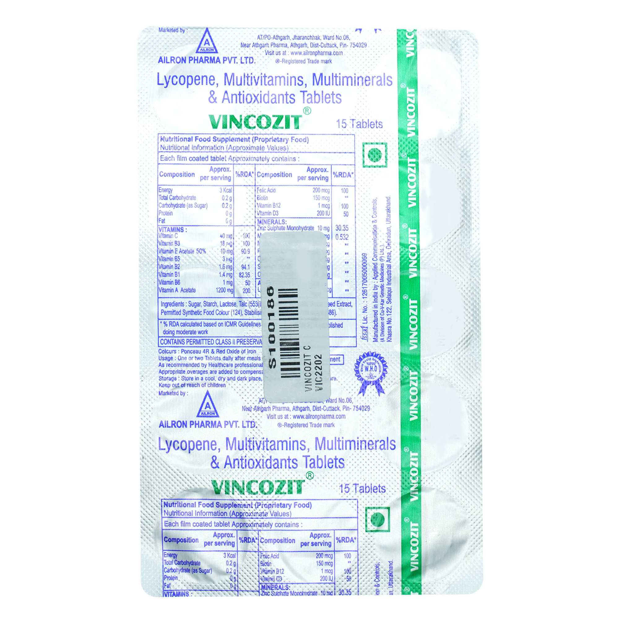 Vincozit Tablet 15's, Pack of 15 Vincozit Tablet 15's, Pack of 15