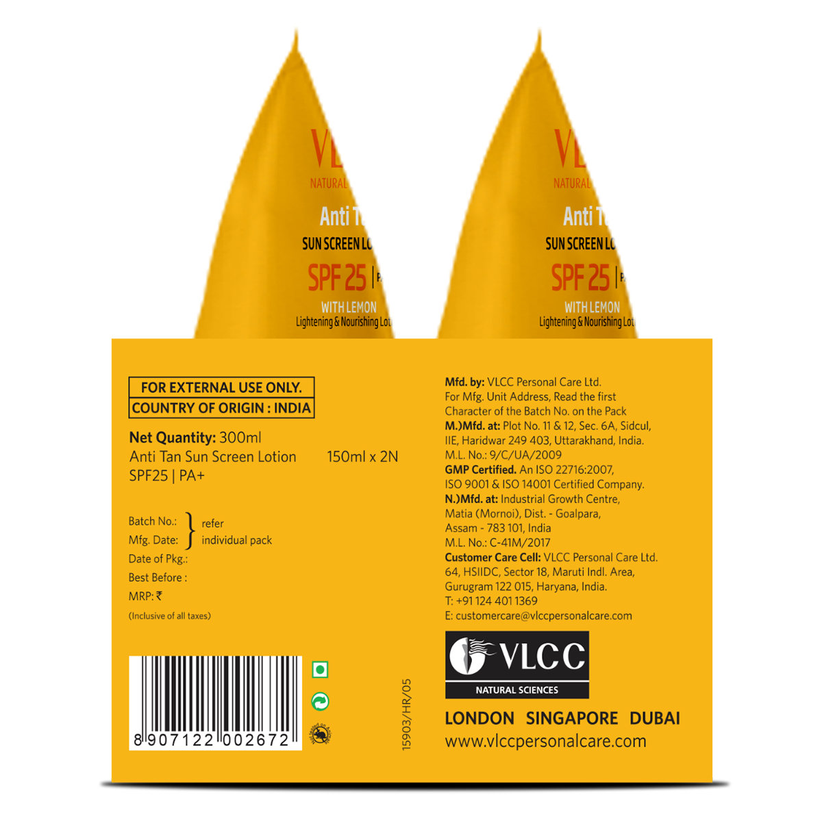 VLCC Anti-tan SPF 25 PA+ Sunscreen Lotion, 150 ml ( Buy 1 Get 1 Free ), Pack of 1 VLCC Anti-tan SPF 25 PA+ Sunscreen Lotion, 150 ml ( Buy 1 Get 1 Free ), Pack of 1