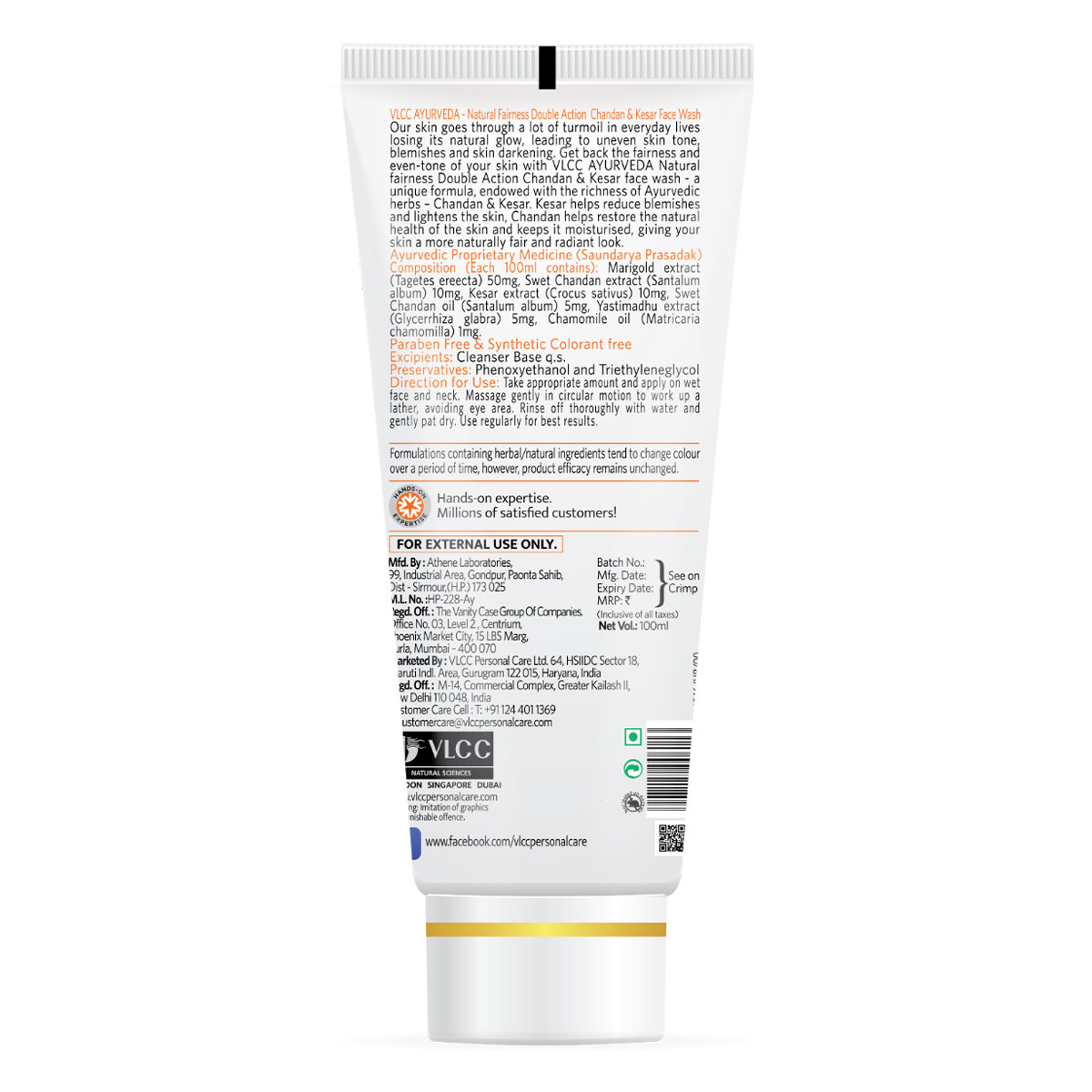 VLCC Ayurveda Natural Fairness Double Action Chandan & Kesar Face Wash 100 ml | Chandan & Kesar | Reduce Blemishes | Lightens The Skin | Soap Free Formula, Pack of 1 VLCC Ayurveda Natural Fairness Double Action Chandan & Kesar Face Wash 100 ml | Chandan & Kesar | Reduce Blemishes | Lightens The Skin | Soap Free Formula, Pack of 1