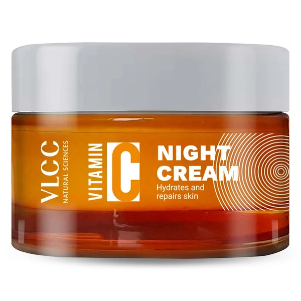 VLCC Vitamin C Night Cream 50 gm | With Vitamin C, Hyaluronic Acid, Vegetable Squalene, Rosehip Oil | Hydrates &amp; Repairs Skin, Pack of 1