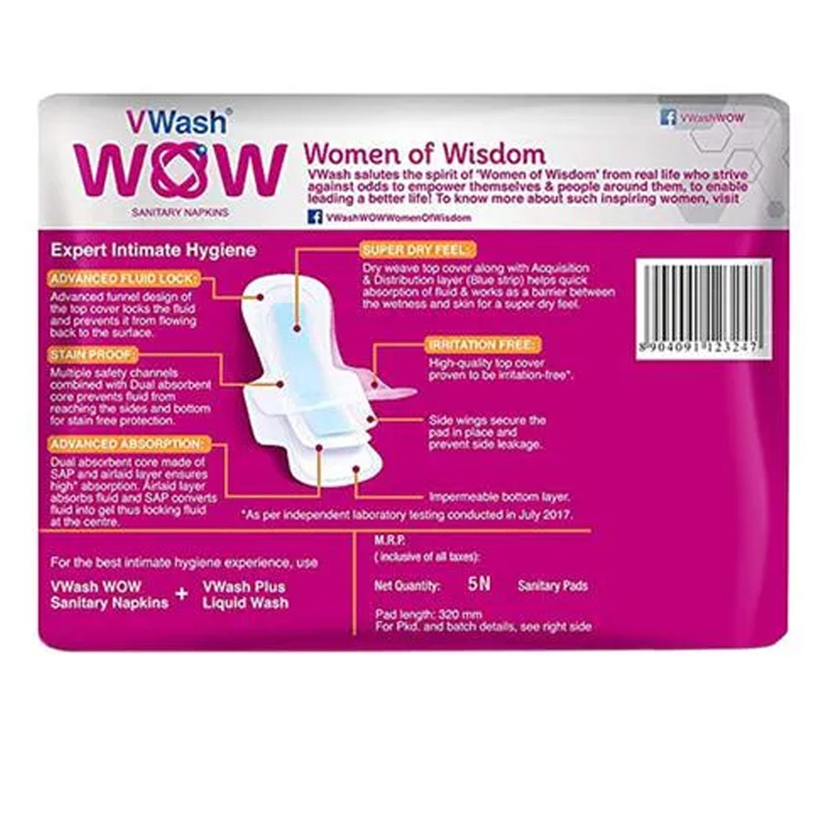 VWash Wow Ultra Thin Sanitary Napkins, XL, 5 Count, Pack of 1 VWash Wow Ultra Thin Sanitary Napkins, XL, 5 Count, Pack of 1