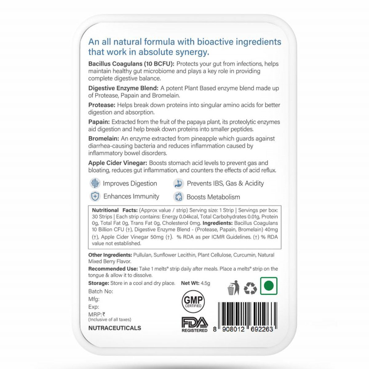 Wellbeing Nutrition Melts Into A Healthy Gut Sugar Free, 30 Strips, Pack of 1 Wellbeing Nutrition Melts Into A Healthy Gut Sugar Free, 30 Strips, Pack of 1