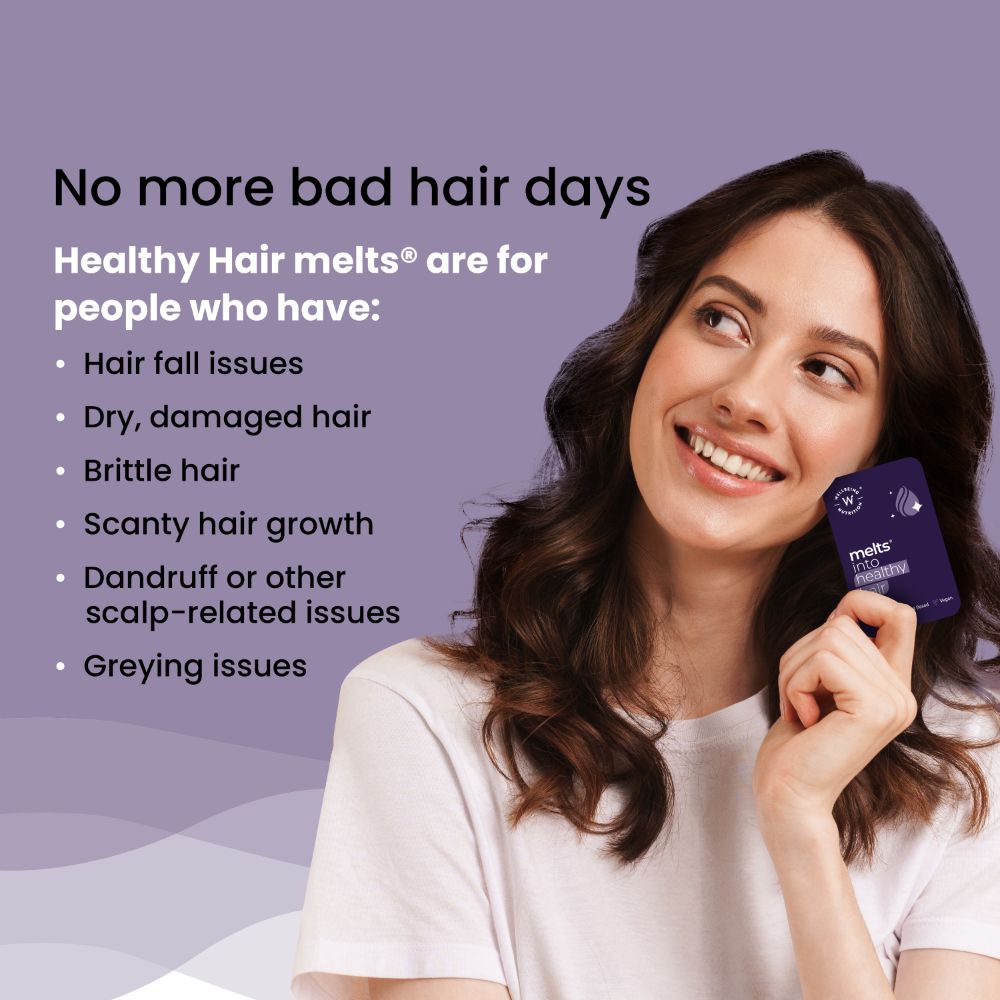 Wellbeing Nutrition Melts Into Healthy Hair Wholefood Biotin Sugar Free, 30 Strips, Pack of 1 Wellbeing Nutrition Melts Into Healthy Hair Wholefood Biotin Sugar Free, 30 Strips, Pack of 1