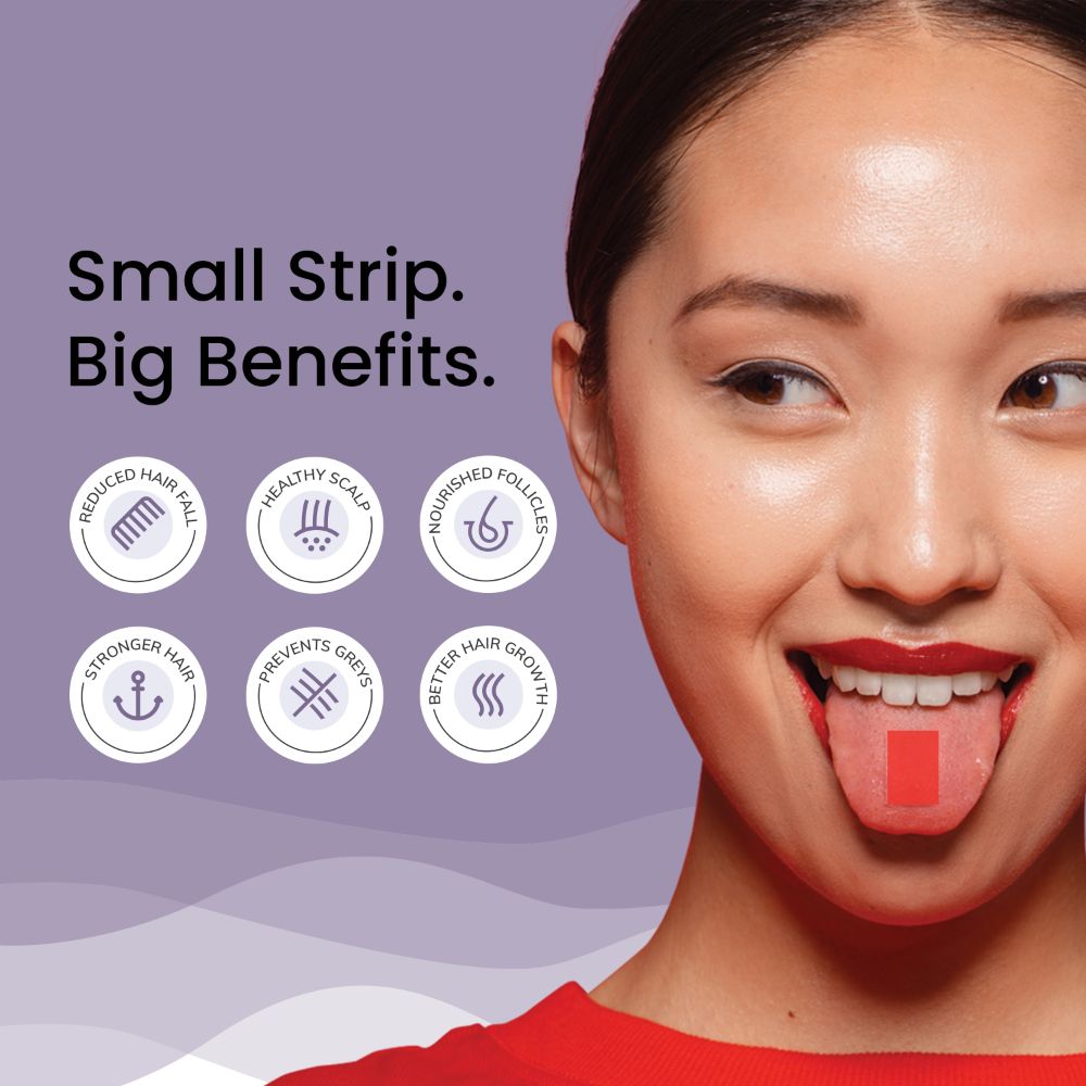 Wellbeing Nutrition Melts Into Healthy Hair Wholefood Biotin Sugar Free, 30 Strips, Pack of 1 Wellbeing Nutrition Melts Into Healthy Hair Wholefood Biotin Sugar Free, 30 Strips, Pack of 1