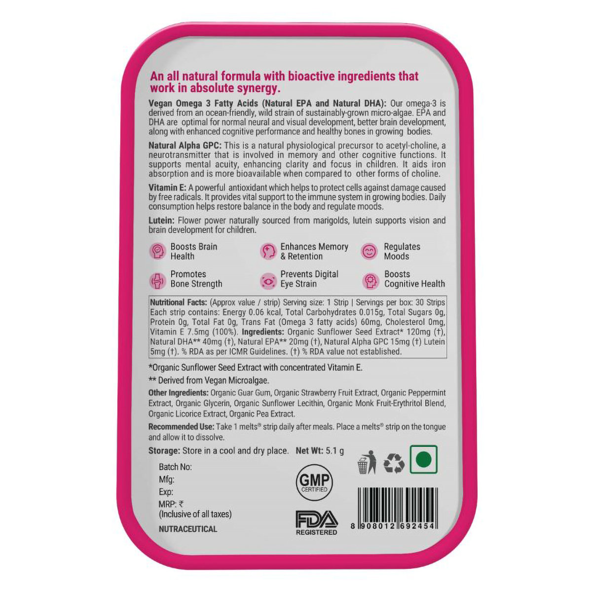 Wellbeing Nutrition Melts Into Vital Omega Frozen Strawberry Mint Flavour, 30 Strips, Pack of 1 Wellbeing Nutrition Melts Into Vital Omega Frozen Strawberry Mint Flavour, 30 Strips, Pack of 1