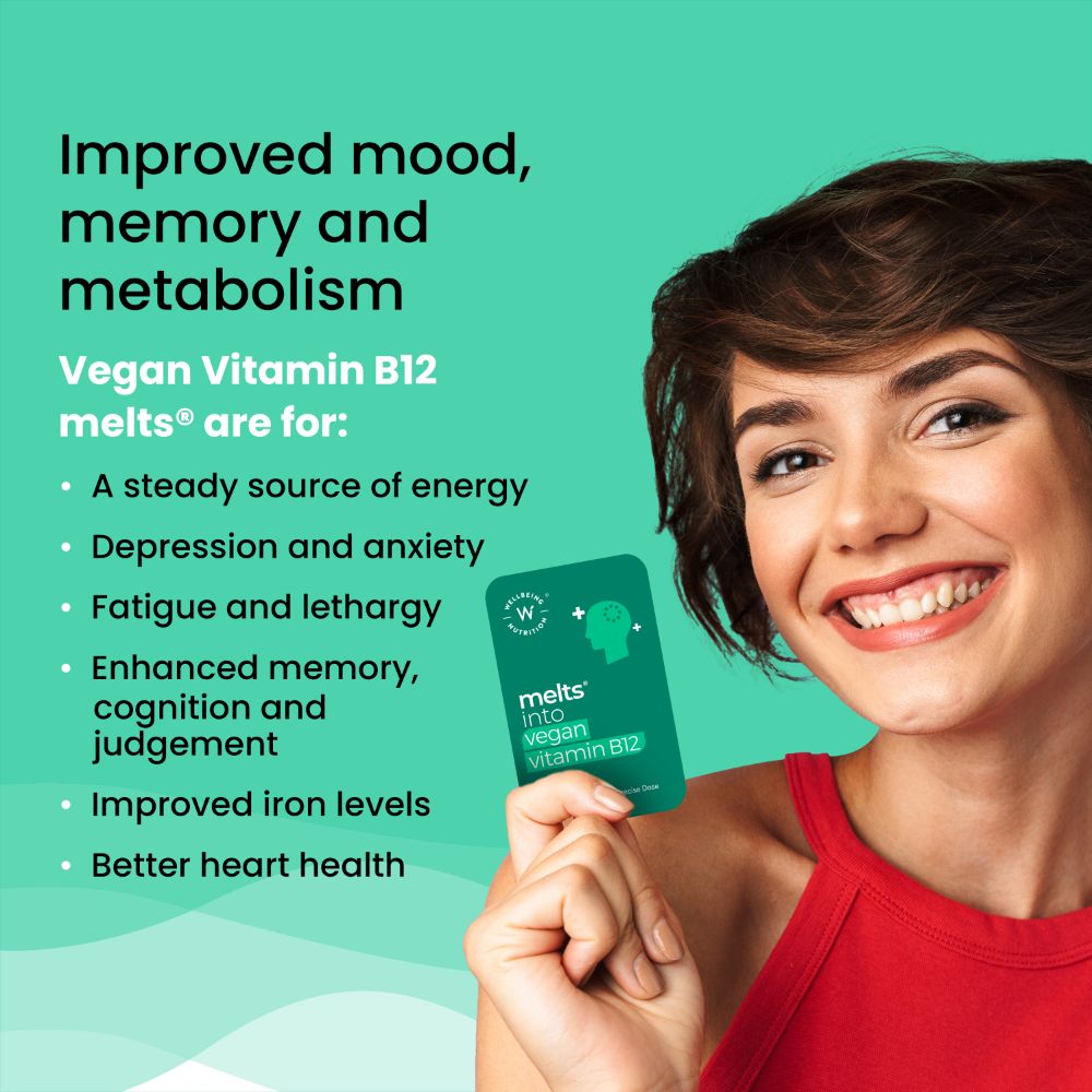 Wellbeing Nutrition Melts Into Vegan Vitamin B12 + Folate Orange Mint Flavour, 30 Strips, Pack of 1 Wellbeing Nutrition Melts Into Vegan Vitamin B12 + Folate Orange Mint Flavour, 30 Strips, Pack of 1
