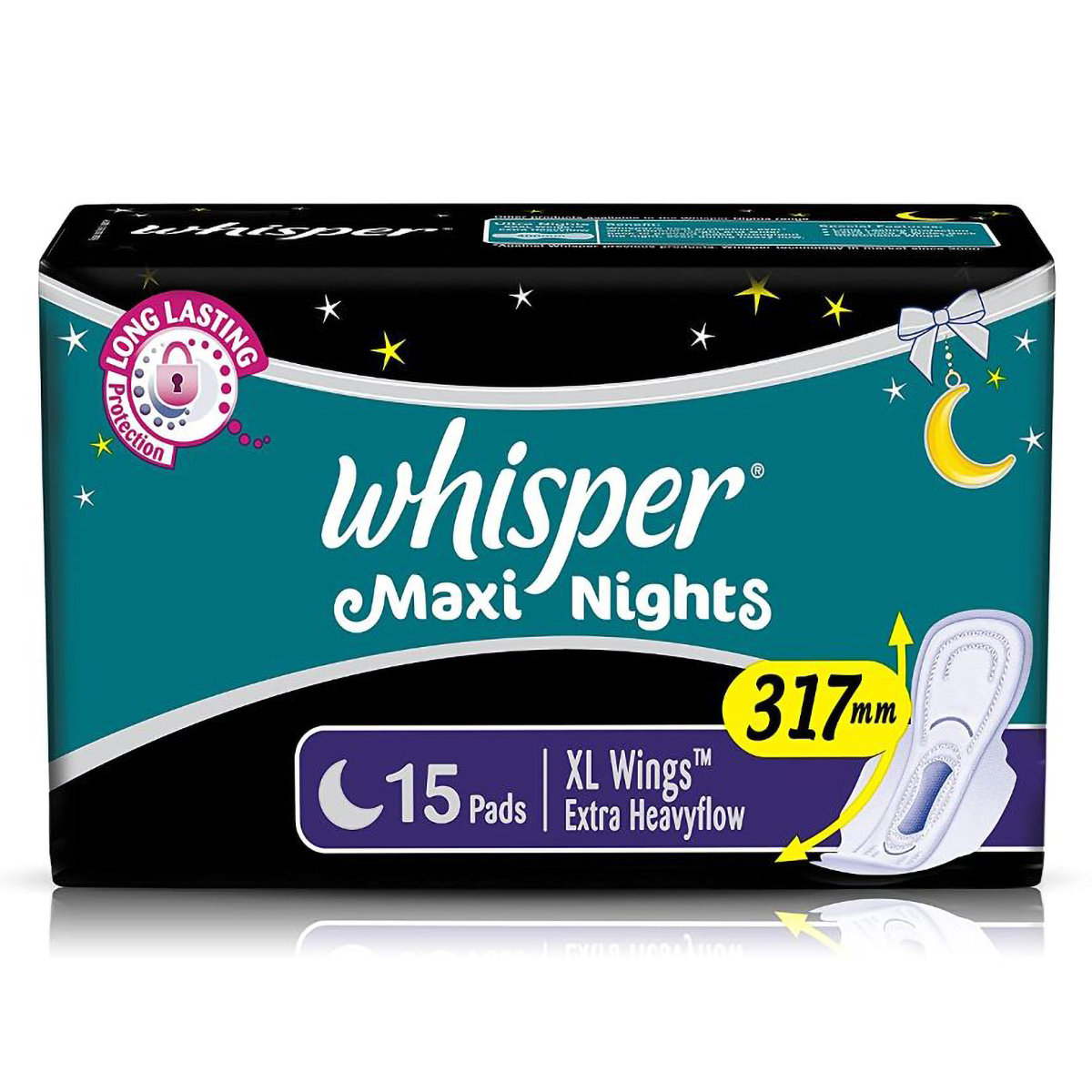 Whisper Maxi Night Sanitary Pads XL, 15 Count, Pack of 1 Whisper Maxi Night Sanitary Pads XL, 15 Count, Pack of 1
