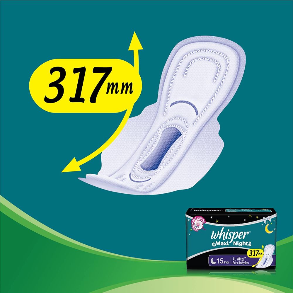 Whisper Maxi Night Sanitary Pads XL, 15 Count, Pack of 1 Whisper Maxi Night Sanitary Pads XL, 15 Count, Pack of 1