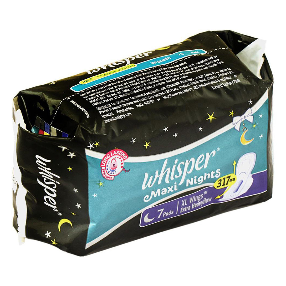 Whisper Maxi Nights WIngs Sanitary Pads XL, 7 Count, Pack of 1 Whisper Maxi Nights WIngs Sanitary Pads XL, 7 Count, Pack of 1