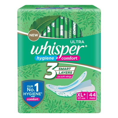 Whisper Ultra Clean Sanitary Pads XL+, 44 Count, Pack of 1