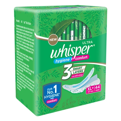 Whisper Ultra Clean Sanitary Pads XL+, 44 Count, Pack of 1