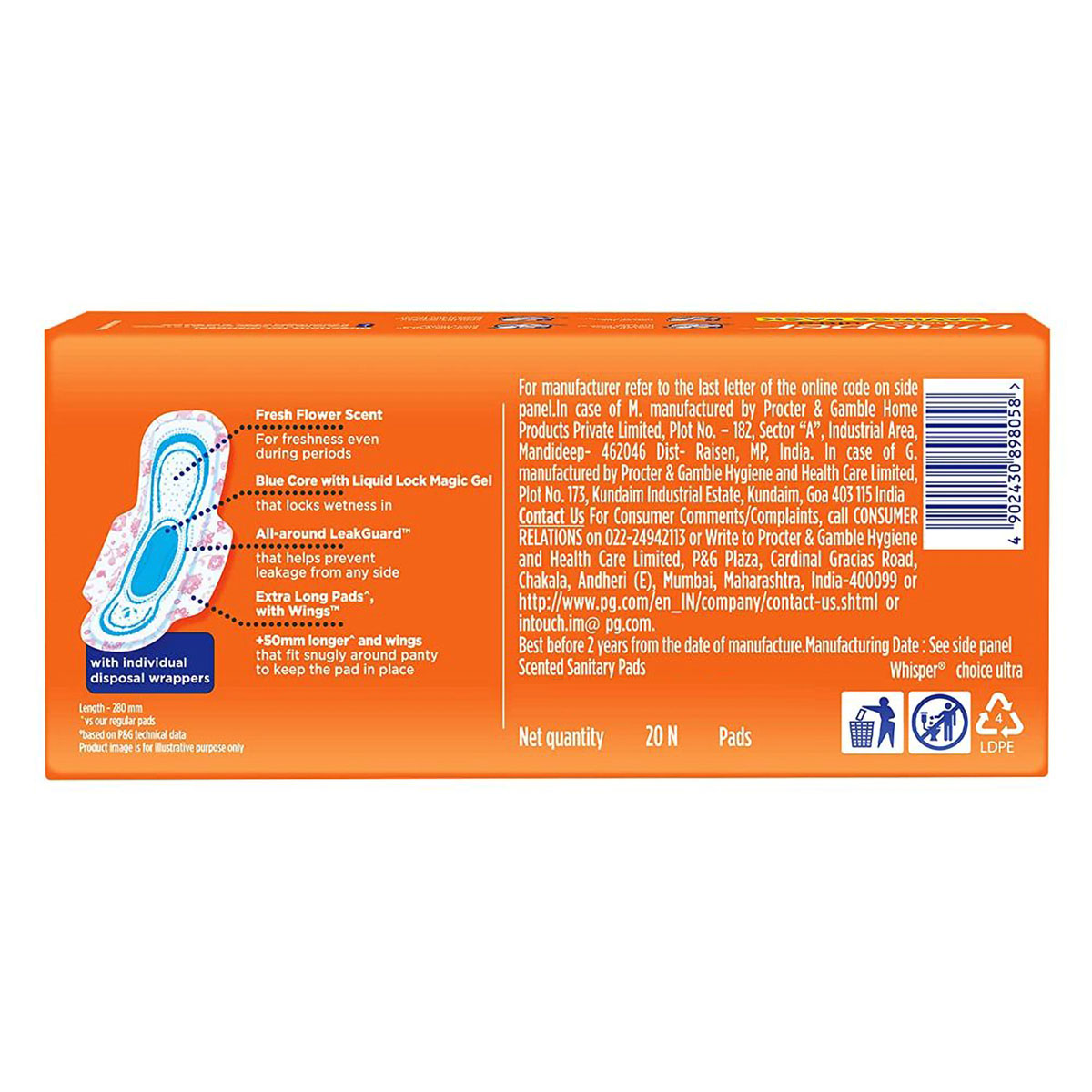 Whisper Choice Ultra Wings Sanitary Pads XL, 20 Count, Pack of 1 Whisper Choice Ultra Wings Sanitary Pads XL, 20 Count, Pack of 1