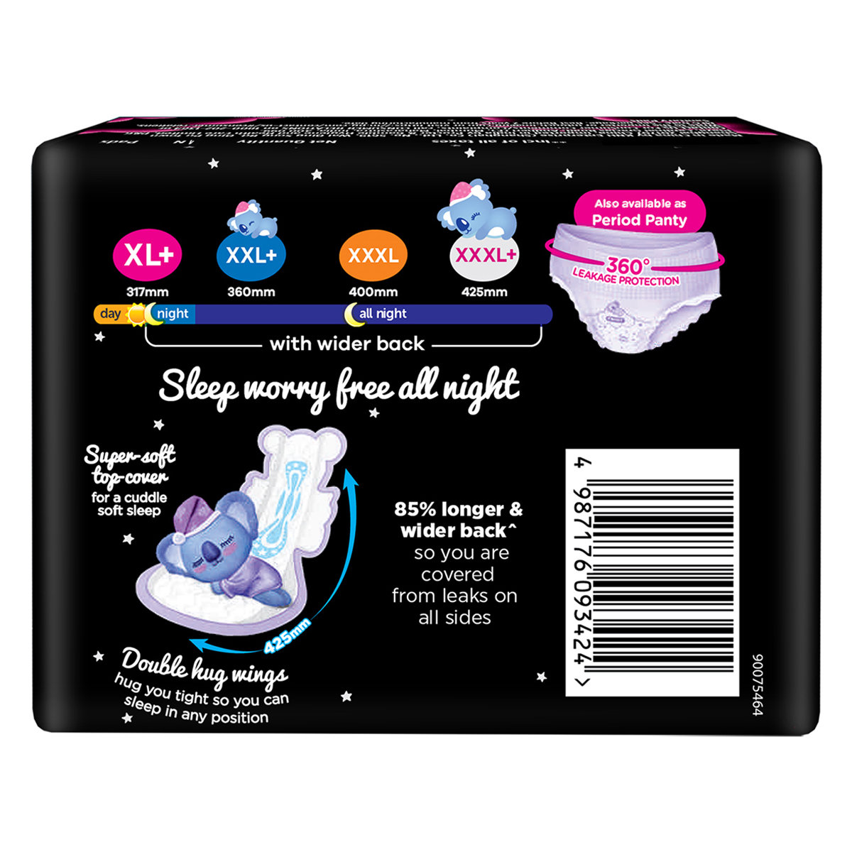 Whisper Bindazzz Nights Koala Soft Sanitary Pads XXXL+, 4 Count, Pack of 1 Whisper Bindazzz Nights Koala Soft Sanitary Pads XXXL+, 4 Count, Pack of 1