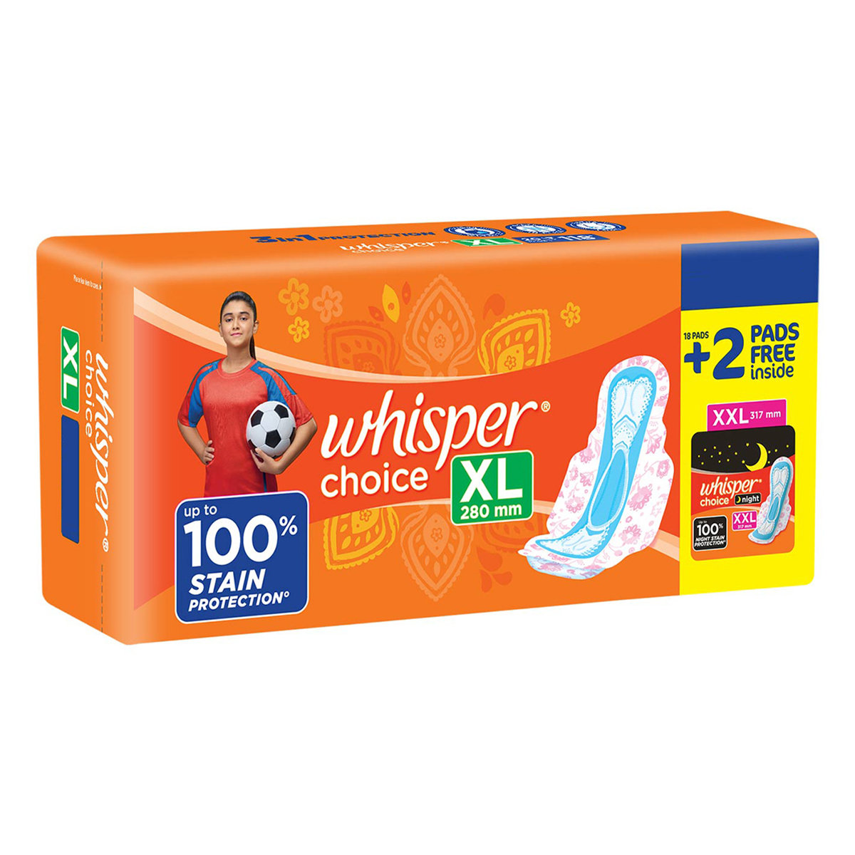 Whisper Choice Wings Sanitary Pads XL, 18 Count, Pack of 1 Whisper Choice Wings Sanitary Pads XL, 18 Count, Pack of 1