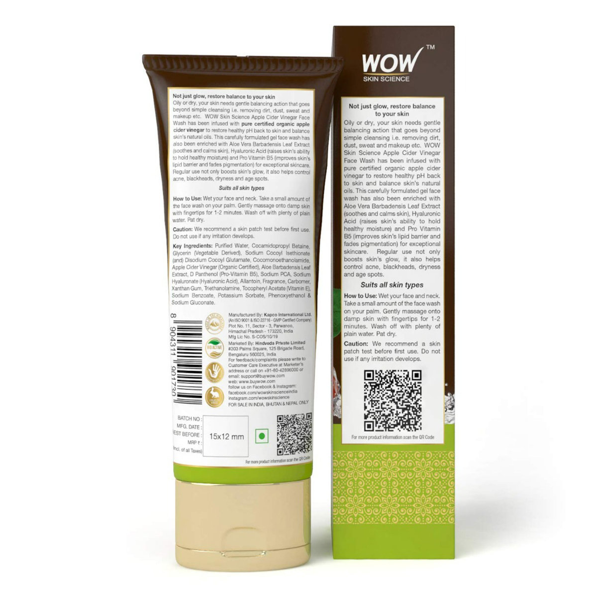 Wow Skin Science Apple Cider Vinegar Face Wash 100 ml | Apple Cidar Vinegar, Aloe Leaf Extract, Hyaluronic Acid, Pro Vitamin B5 | Gently Cleanses | For All Skin Type, Pack of 1 Wow Skin Science Apple Cider Vinegar Face Wash 100 ml | Apple Cidar Vinegar, Aloe Leaf Extract, Hyaluronic Acid, Pro Vitamin B5 | Gently Cleanses | For All Skin Type, Pack of 1