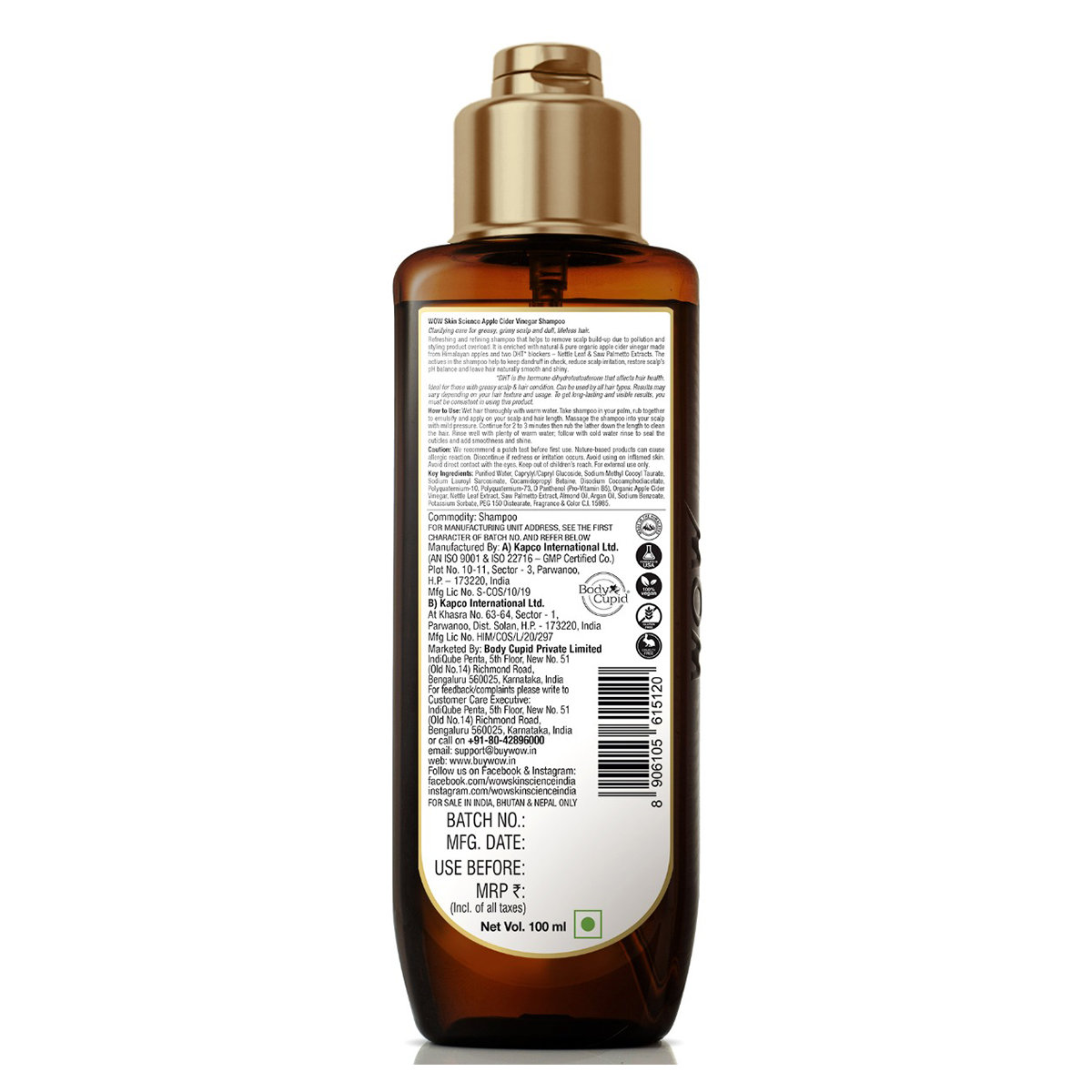 Wow Skin Science Apple Cider Vinegar Shampoo, 100 ml, Pack of 1 Wow Skin Science Apple Cider Vinegar Shampoo, 100 ml, Pack of 1