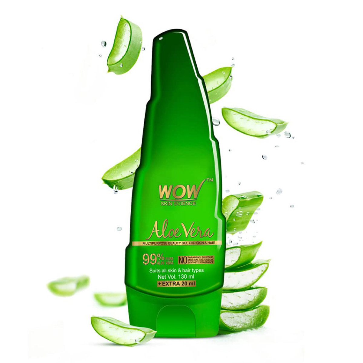 Wow Skin Science Aloe Vera Gel For Skin & Hair 130 ml | 99% Pure Aloe Vera | Hydrates & Nourishes | For All Skin & All Hair Types, Pack of 1 Wow Skin Science Aloe Vera Gel For Skin & Hair 130 ml | 99% Pure Aloe Vera | Hydrates & Nourishes | For All Skin & All Hair Types, Pack of 1