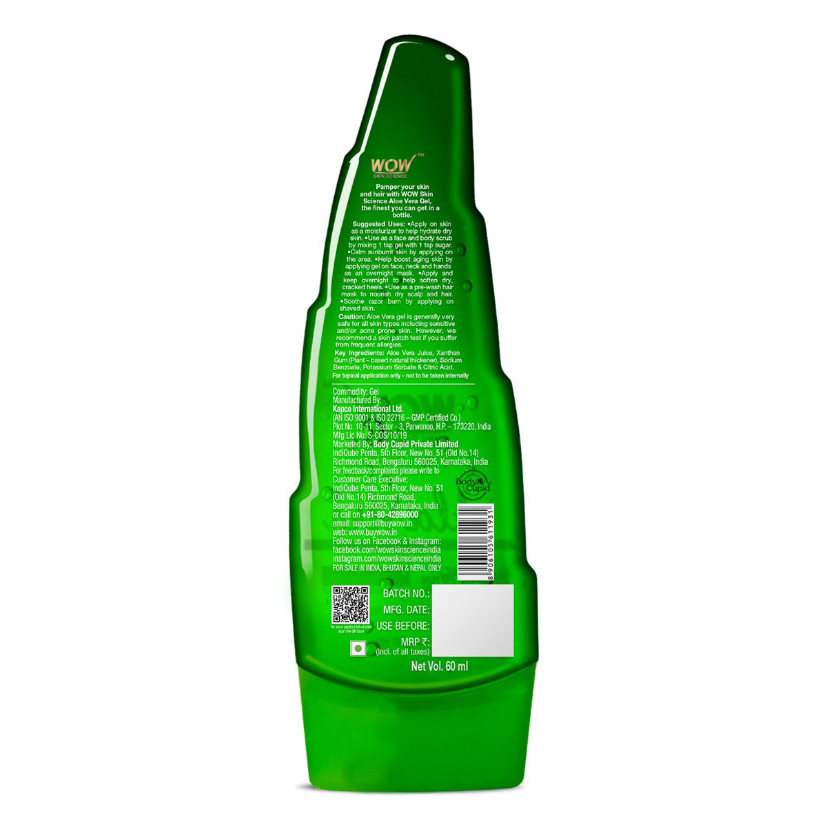 Wow Skin Science Aloe Vera Gel For Skin & Hair 60 ml | 99% Pure Aloe Vera | Hydrates & Nourishes | For All Skin & All Hair Types, Pack of 1 Wow Skin Science Aloe Vera Gel For Skin & Hair 60 ml | 99% Pure Aloe Vera | Hydrates & Nourishes | For All Skin & All Hair Types, Pack of 1