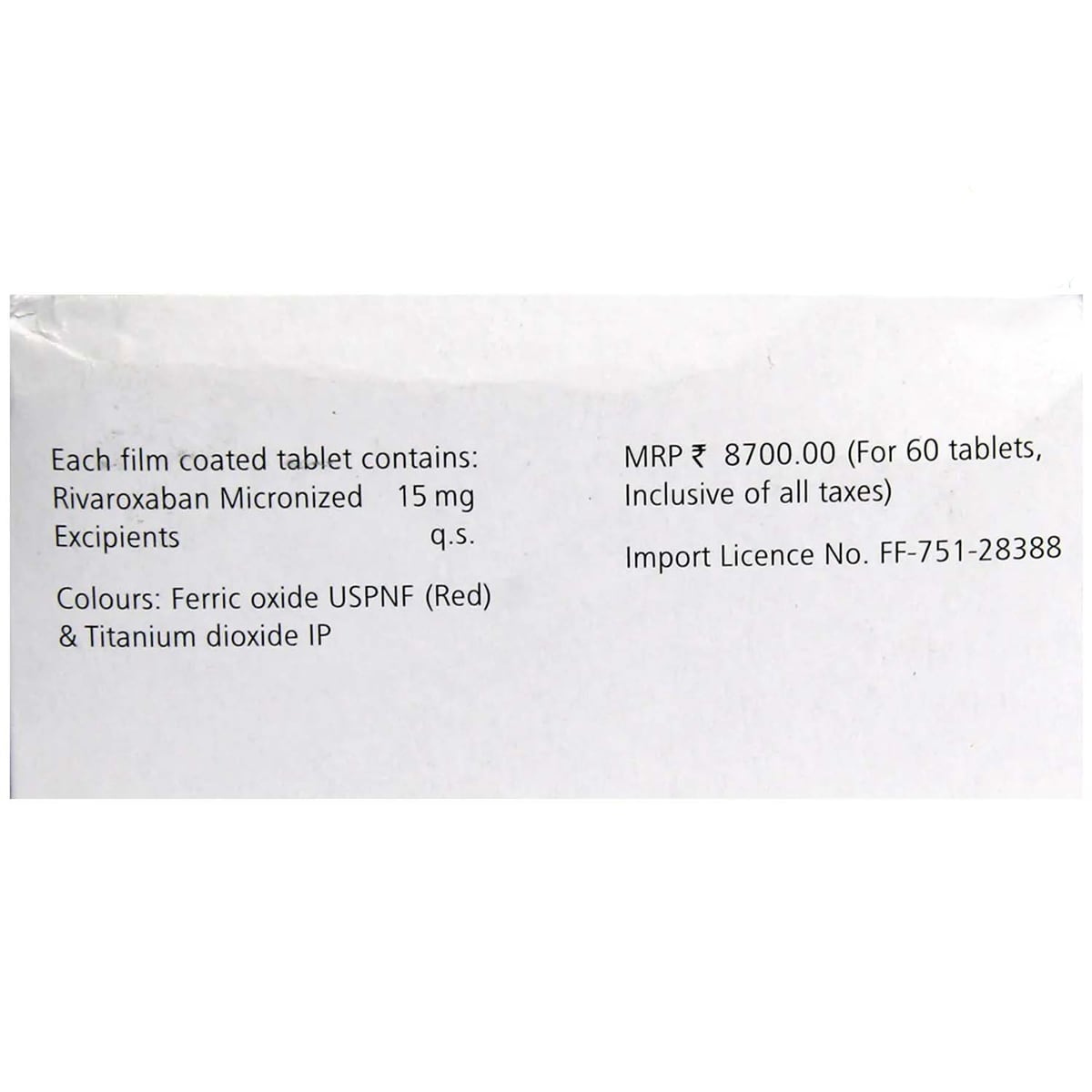 Xarelto 15 mg Tablet 98's, Pack of 1 TABLET Xarelto 15 mg Tablet 98's, Pack of 1 TABLET